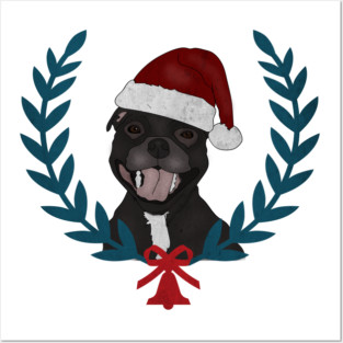Xmas Pitbull Santa Claus Dog Lover Posters and Art