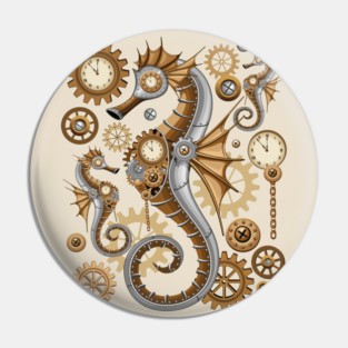 Steampunk Seahorse Vintage Surreal Art Pin
