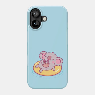 Cute Koala Chilling On Pool Float And Drinking Coconut Water Phone Case