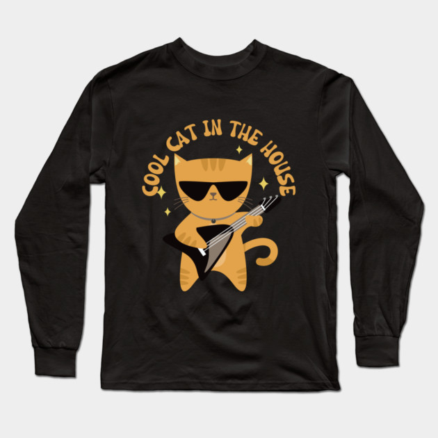 cool cat playing guitar Long Sleeve T-Shirt by Prinyos