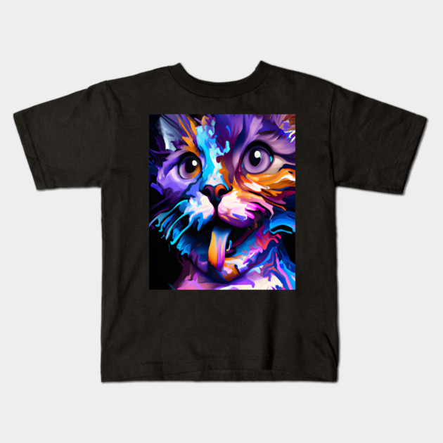 colorful abstract cat Kids T-Shirt by Prinyos