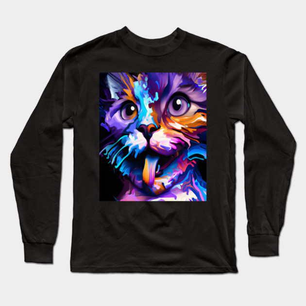 colorful abstract cat Long Sleeve T-Shirt by Prinyos