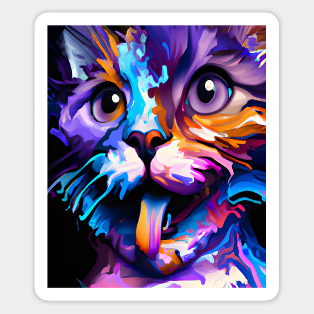 colorful abstract cat Magnet by Prinyos