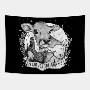Vegan For The Animals [b&w] Tapestry