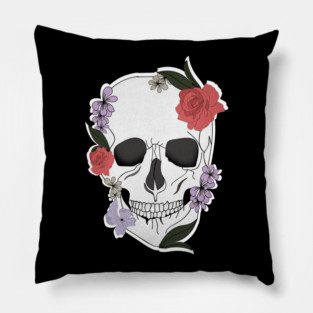 Skull floral Rose Vintage Day of the Dead Pillow