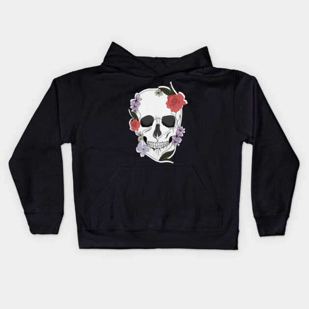 Skull floral Rose Vintage Day of the Dead Kids Hoodie by logiamerch