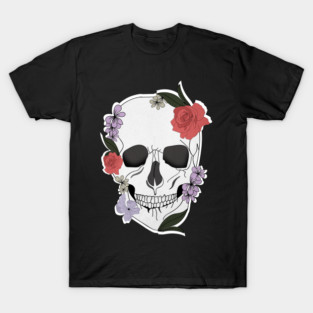Skull floral Rose Vintage Day of the Dead T-Shirt