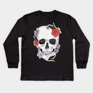 Skull floral Rose Vintage Day of the Dead Kids Long Sleeve T-Shirt