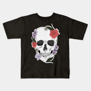 Skull floral Rose Vintage Day of the Dead Kids T-Shirt