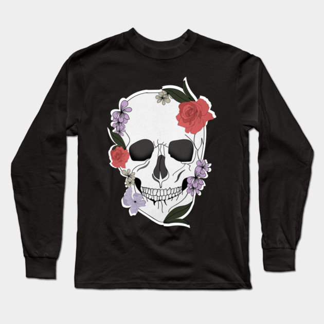 Skull floral Rose Vintage Day of the Dead Long Sleeve T-Shirt by logiamerch