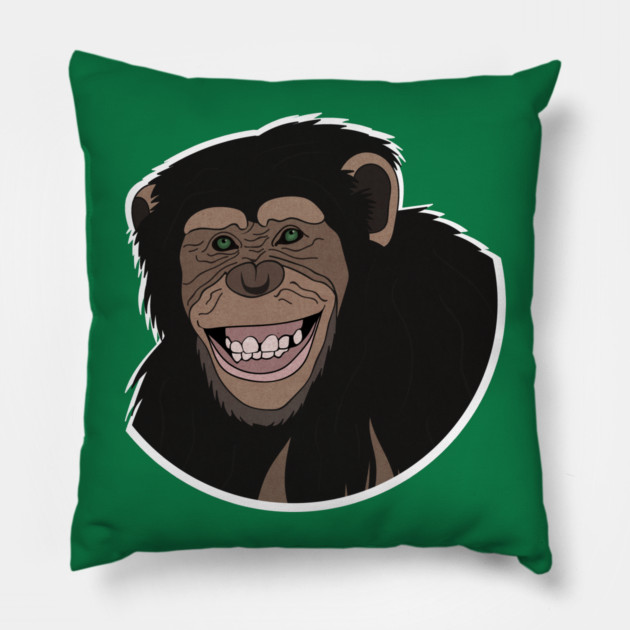 Funny Chimpanzee Smiling Jungle Pillow by logiamerch