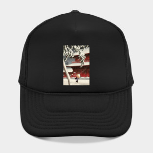 Red temple in Snow Japanese art Hat