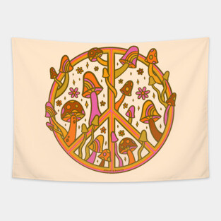 Mushroom Peace Sign Tapestry