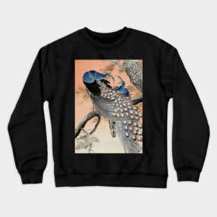 Two peacocks on tree branch by Ohara Koson Ukiyo-e Japanese art Crewneck Sweatshirt