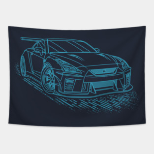 Nissan GTR R35 Lineart Blueprint Tapestry