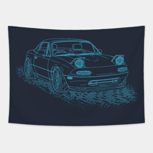 Mazda MX5 Miata Lineart Blueprint Tapestry