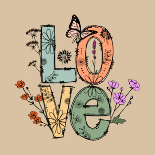Love Floral Design T-Shirt
