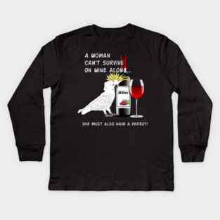 African Grey Parrot Wine Loving Drinking Kids Long Sleeve T-Shirt