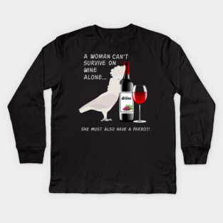 Umbrella Cockatoo Parrot Wine Loving Drinking Kids Long Sleeve T-Shirt