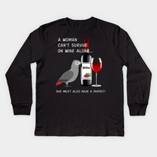 African Grey Parrot Wine Loving Drinking Kids Long Sleeve T-Shirt