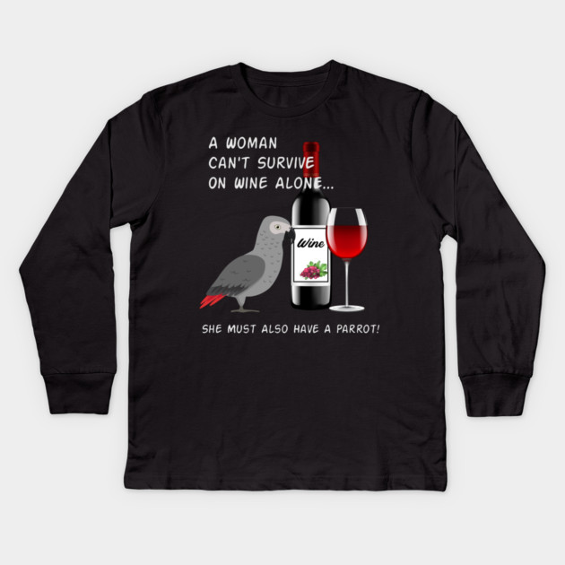 African Grey Parrot Wine Loving Drinking Kids Long Sleeve T-Shirt by Einstein Parrot