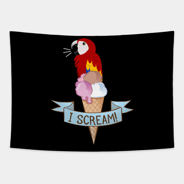 Scarlet Macaw Ice Cream Parrot Tapestry by Einstein Parrot