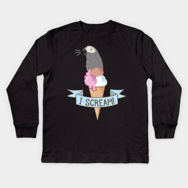 Congo African Grey Ice Cream Parrot Kids Long Sleeve T-Shirt by Einstein Parrot
