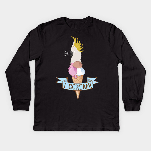 Sulfur Crested Cockatoo Ice Cream Parrot Kids Long Sleeve T-Shirt by Einstein Parrot