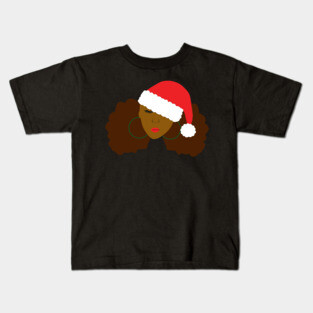 Afro Puffs Santa Hat Christmas Kids T-Shirt