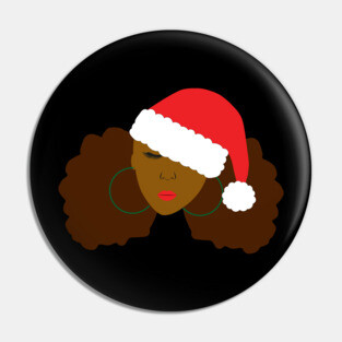 Afro Puffs Santa Hat Christmas Pin