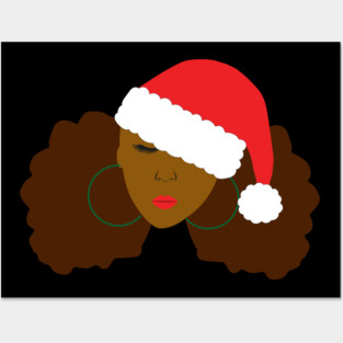 Afro Puffs Santa Hat Christmas Posters and Art