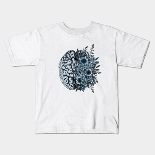 Blue Brain and flowers sunflowers, Positivity, creativity, right hemisphere brain, health, Mental Kids T-Shirt