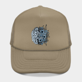 Blue Brain and flowers sunflowers, Positivity, creativity, right hemisphere brain, health, Mental Hat