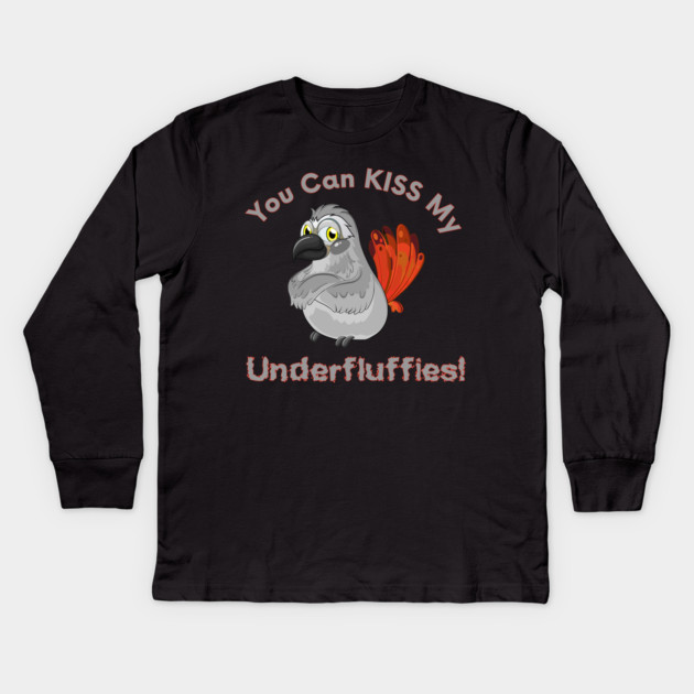 African Grey Parrot Kiss Underfluffies Kids Long Sleeve T-Shirt by Einstein Parrot