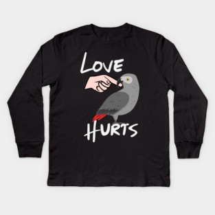Love Hurts African Grey Parrot Biting Finger Kids Long Sleeve T-Shirt