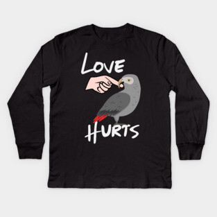 Love Hurts Timneh Grey Parrot Biting Finger Kids Long Sleeve T-Shirt