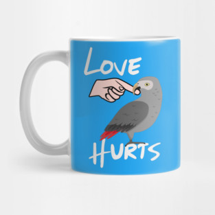 Love Hurts Timneh Grey Parrot Biting Finger Mug
