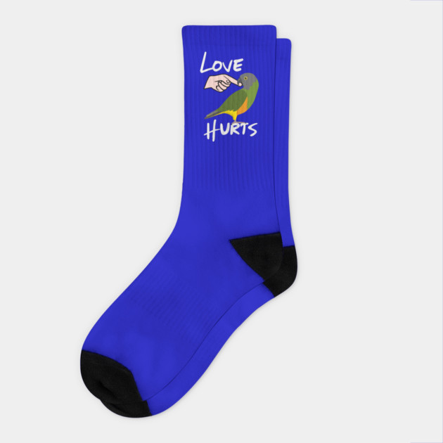 Love Hurts Senegal Parrot Biting Finger Socks by Einstein Parrot