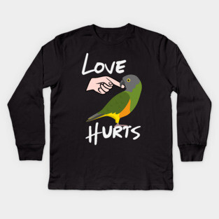 Love Hurts Senegal Parrot Biting Finger Kids Long Sleeve T-Shirt