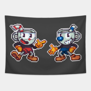 Cuphead and Mugman Pixel Tapestry