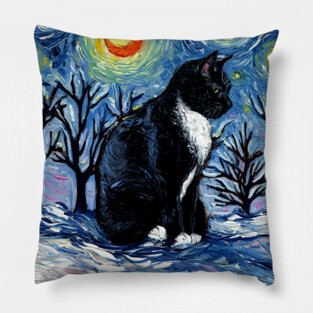 Winter Night - Tuxedo Cat Pillow