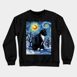 Winter Night - Tuxedo Cat Crewneck Sweatshirt