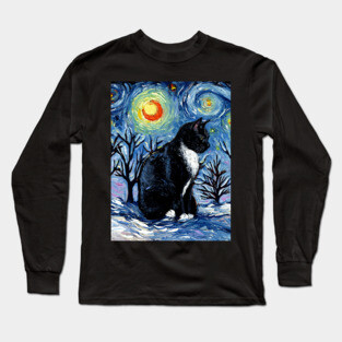 Winter Night - Tuxedo Cat Long Sleeve T-Shirt