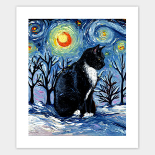 Winter Night - Tuxedo Cat Sticker
