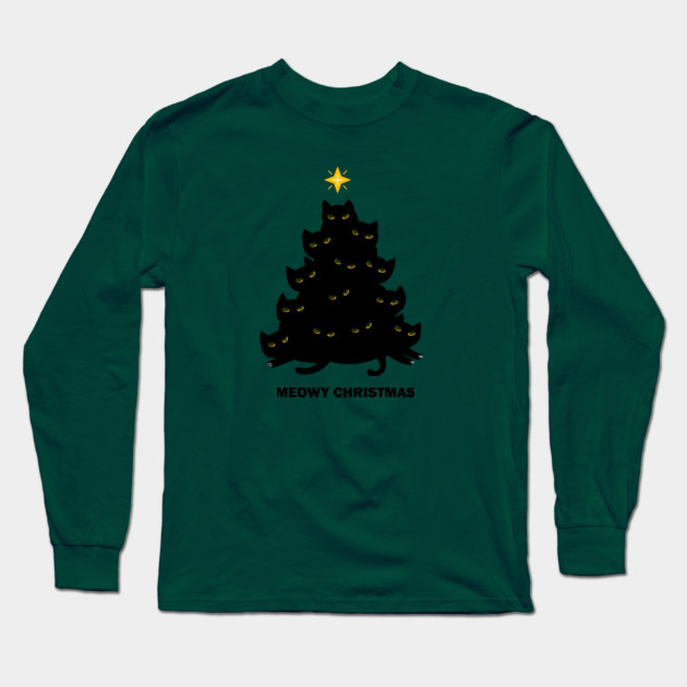 Merry Meowy Christmas Cat Tree Xmas Kitten Long Sleeve T-Shirt by logiamerch
