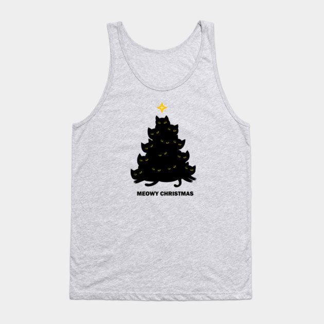 Merry Meowy Christmas Cat Tree Xmas Kitten Tank Top by logiamerch