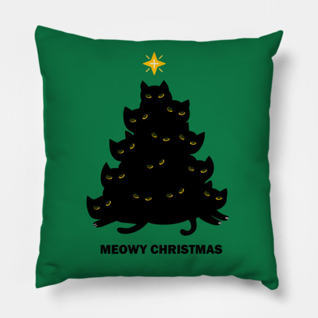 Merry Meowy Christmas Cat Tree Xmas Kitten Pillow by logiamerch