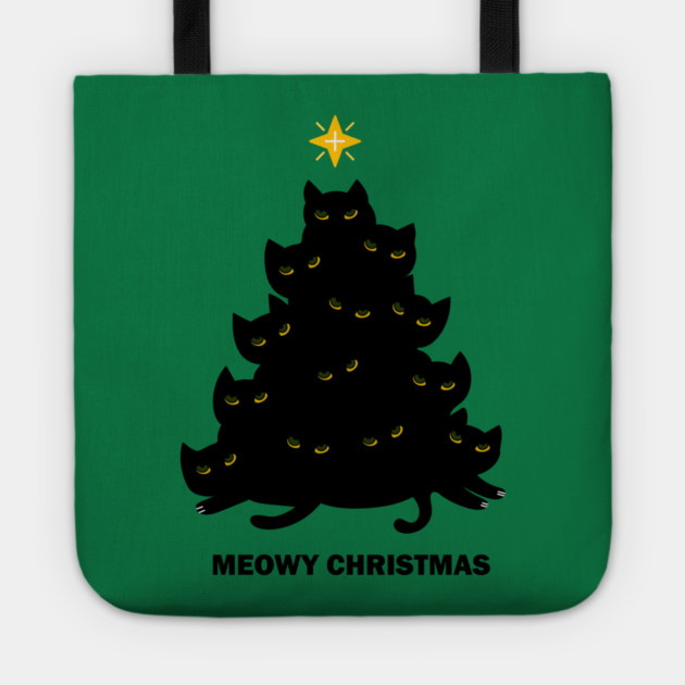 Merry Meowy Christmas Cat Tree Xmas Kitten Tote by logiamerch