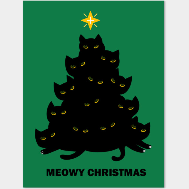 Merry Meowy Christmas Cat Tree Xmas Kitten Wall Art by logiamerch