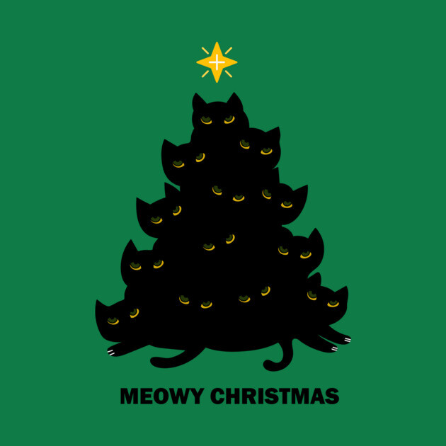 Merry Meowy Christmas Cat Tree Xmas Kitten by logiamerch